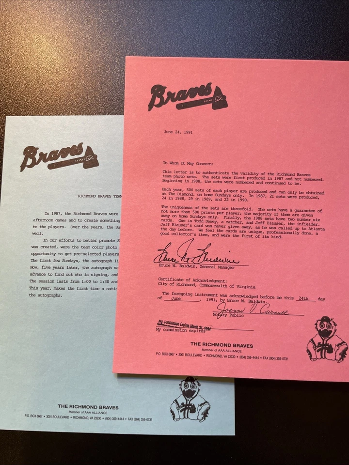 Complete (26) Card Set of 1988 Richmond Braves,  Bob's Cameras Photo Cards 4x5 - Image 2 of 4