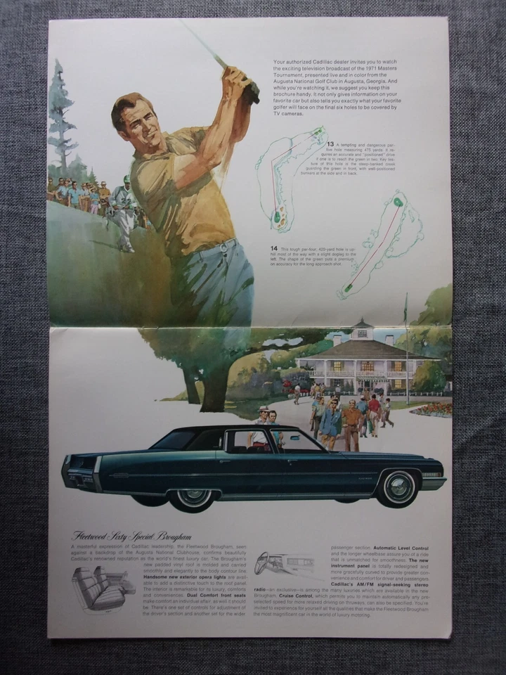 Folleto grande Cadillac & Masters Golf orig 1971 - Fleetwood Eldorado De Ville Foto 2 de 4