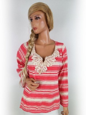 MAX STUDIO Damen Bluse Gr. XL Orange Baumwolle 100% Langer Ärmel Streifen