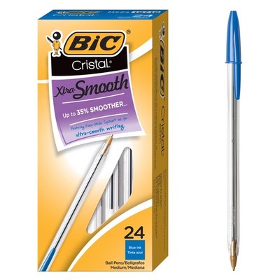 BIC Cristal Xtra Smooth Blue Ballpoint Pens, 24 Count (Pack of 1), Ink