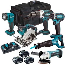 Makita 18V LXT 6 Piece Power Tool Kit 3 x 5.0Ah Battery Charger Bag T4TKIT-3424