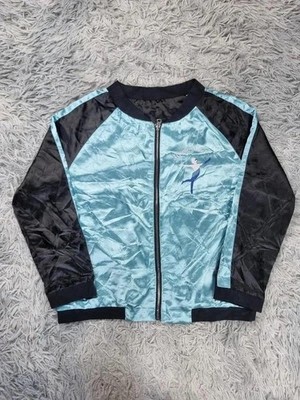 Paper Heart Dream Feet Satin Jacke Tänzerin Blau Schwarz Bomber Retro Damen Gr.10