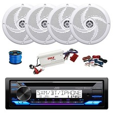 JVC Marine BT CD Stereo Receiver, BT Amp w/Kit, 4X 5.25" 180W White Speaker,Wire
