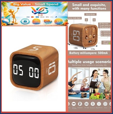 New Cube Productivity Timer Digital Countdown Preset Silent Vibrate Rechargeable