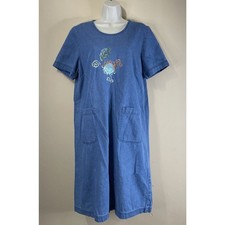 Vintage Midi Dress Womens Medium Denim Blue Floral Cottagecore Teacher Peasant