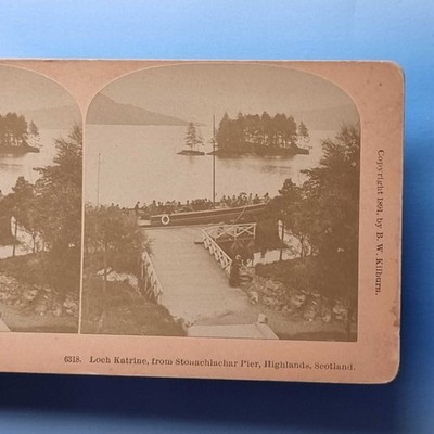 Stonachlachar Stereoview um 1891 Schottland Echtfoto Loch Katrine Dampfschiff Kai