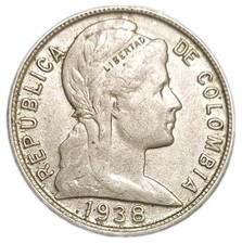 1938 Colombia 5 Centavos XF AU Coin KM 199 Bogota mint High Grade 