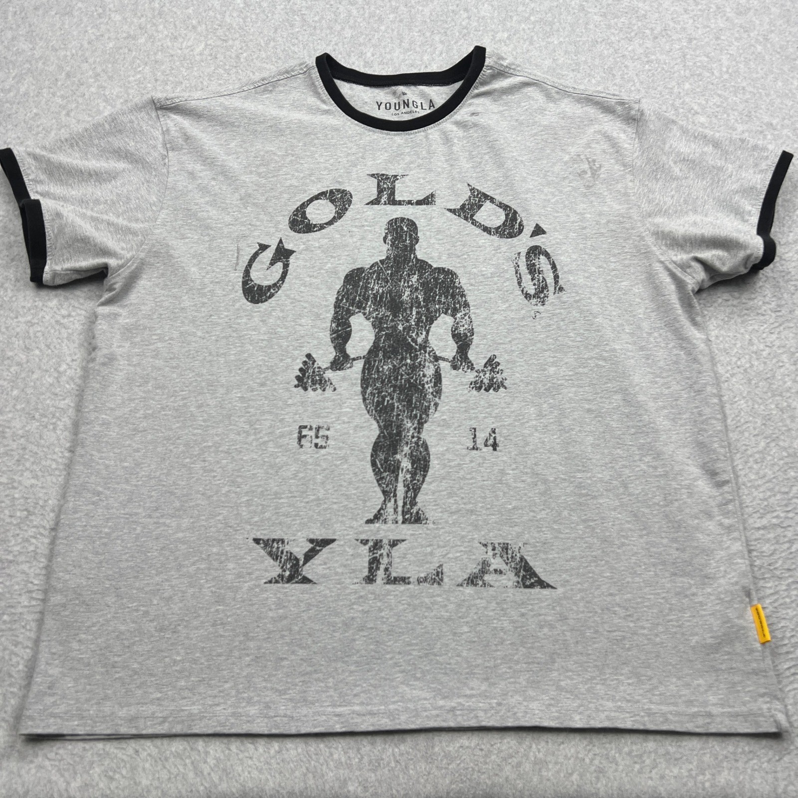 YoungLA Gold's Gym Shirt Men's XL Gray Ringer Short Sleeve Tee YLA Bodybuilding