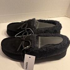 Sonoma SINTIA Women's Moccasin Slippers Black Faux Fur Size M 7-8 New