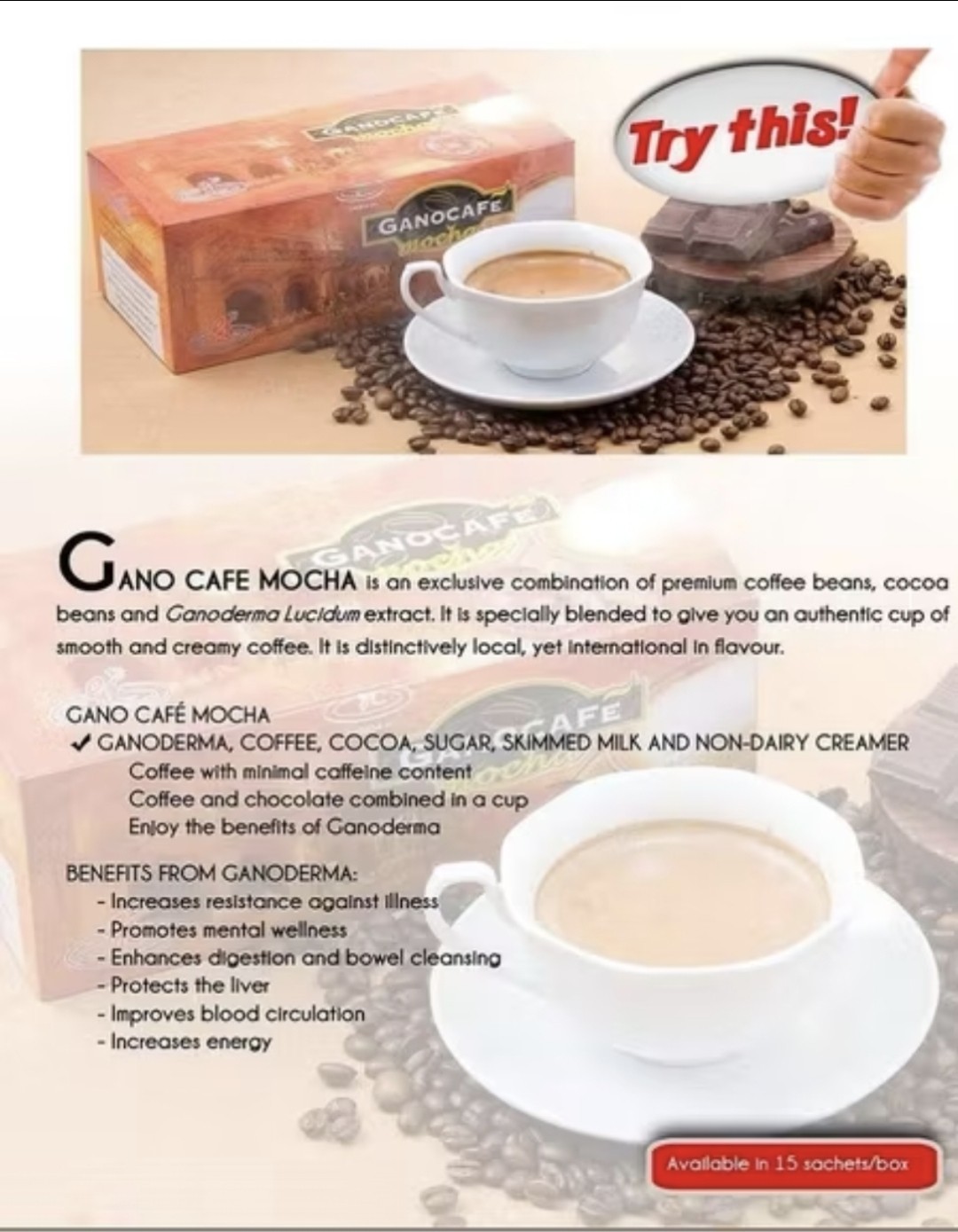 6 BOX Gano Cafe Mocha Gano Excel Ganoderma Halal 90 SACHETS 