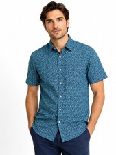 Nick Graham Everywhere Stretch Modern Fit Men's Large Blue Floral Button Shirt