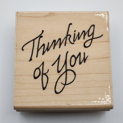 Wood Mounted Rubber Stamp Thinking of you Script Cursive writing JRL Design L218
