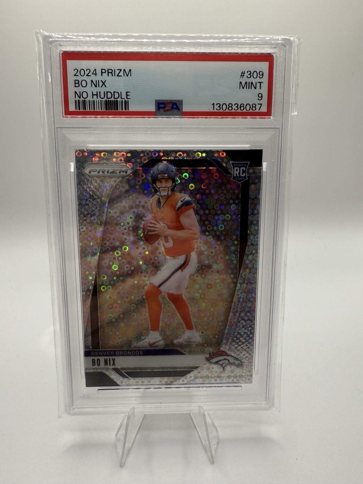 Bo Nix 2024 Panini Prizm No Huddle Disco Prizm PSA 9 #309 Rookie RC