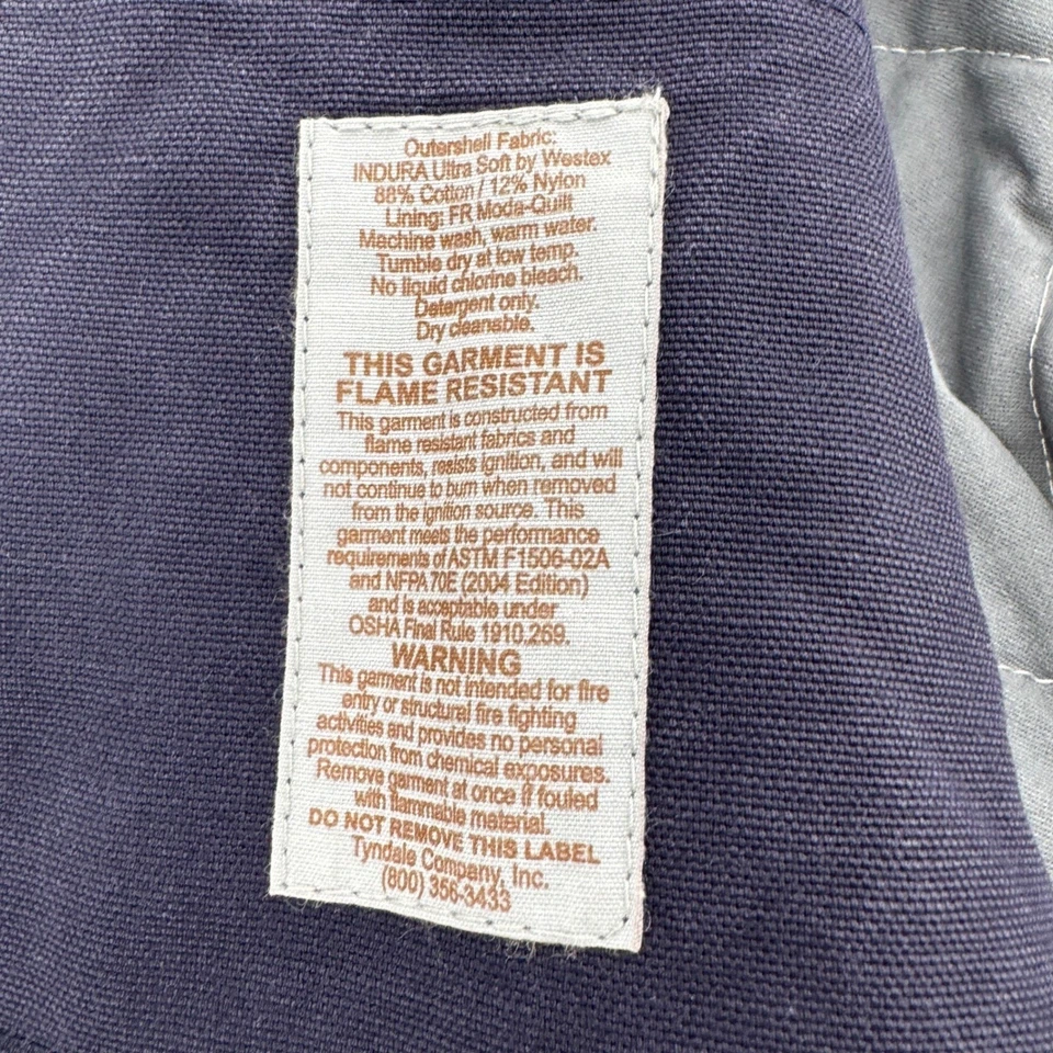 Tyndale Mens 2XL HRC 4 Canvas Navy Blue Flame Resistant Work Vest Made in USA - Image 4 of 4