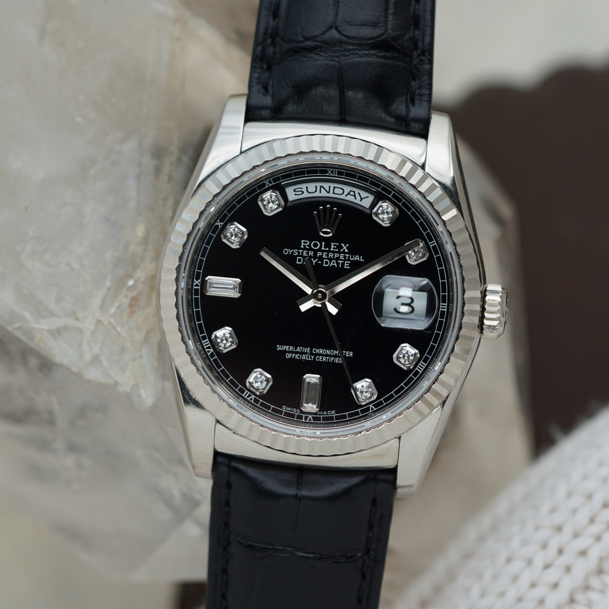 gorgeous✖︎cute BLACK STYLE★★accessory★★ Rolex Day Date 118139 Factory Black Diamond Dial 36mm 18k White