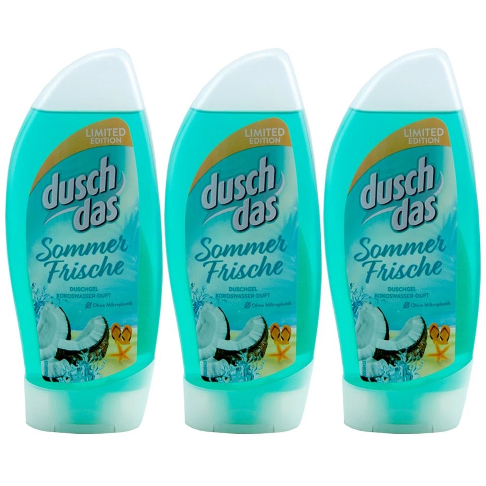 duschdas Duschgel SOMMER FRISCHE 3 x 250ml - Kokoswasser Duft -ohne Mikroplastik - Bild 1 von 1