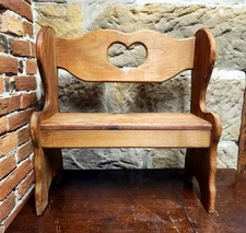 Rustic Wooden Bench Shelf w/ Heart Cutout – Country Primitive Farmhouse Decor