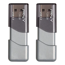(2) PNY 128GB Flash Drives, Turbo Attache 3 USB 3.0, Gray (Pack Of 2)