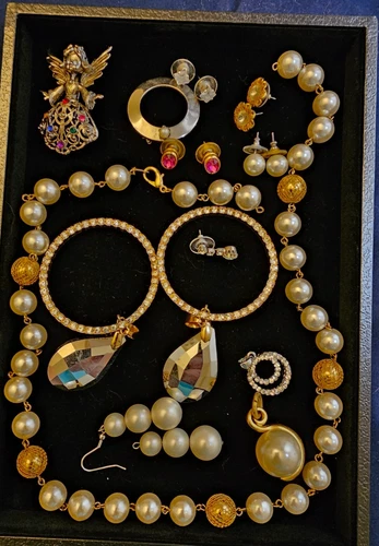 Bag Full Of Costume Jewelry Rhinestones Faux Beaded Pearls Vintage Some Repair