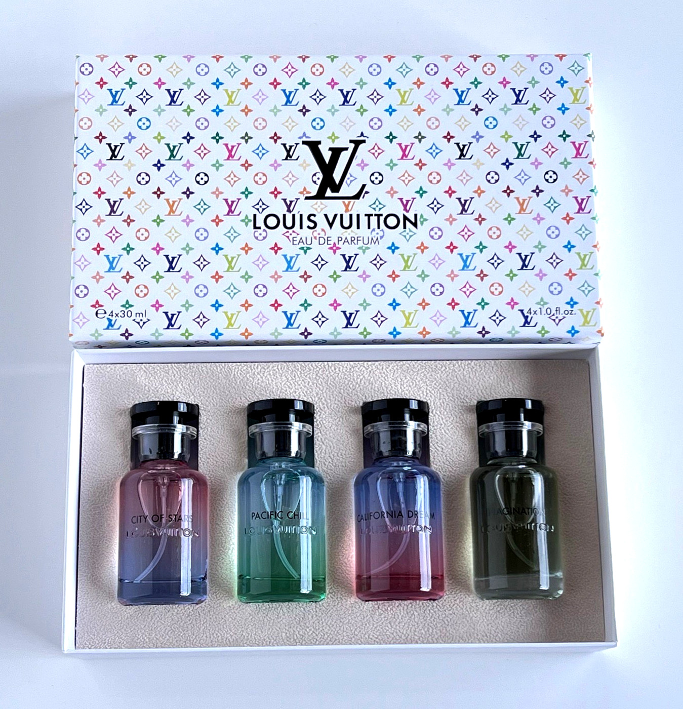 Louis Vuitton Perfume Gift Set – 4 x 30ml Bottles in Colorful Box