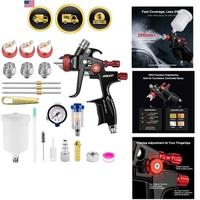 HVLP Air Spray Gun Kit Automotive Paint Nozzle Set 600ml Aluminum