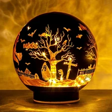 Halloween Decorations Indoor,Spooky Glass Globe,6.3" Battery Operated LED Lights