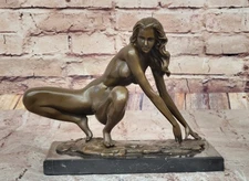 SIGNED DECO BRONZE SCULPTURE CUBISM NUDE GIRL ABSTRACT MODERN ART STATUE DECOR