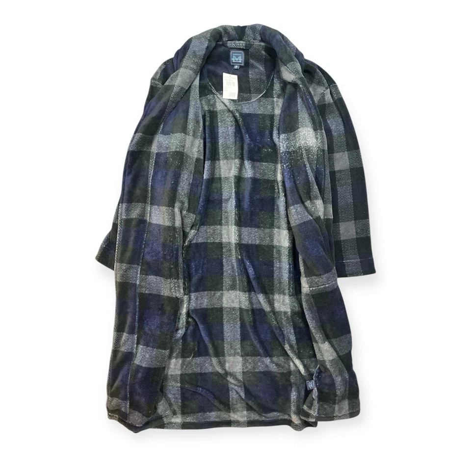 Bata de vellón de felpa a cuadros azul carbón Majestic International para hombre grande a XL Foto 4 de 4