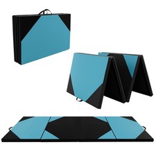 10' x 4' x 2'' 4-Panel Folding Gymnastics Exercise Mat w/ Loop Fasteners Blue