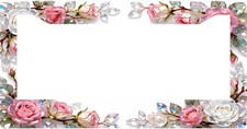 Pink Roses And Crystals Black License Plate Frame 6.3x12.2in Aluminum Car Truck