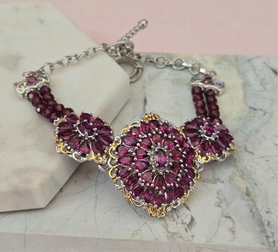 Orissa Rhodolite Floral Toggle Bracelet in Sterling Silver, 19.75 ctw 8-Inch