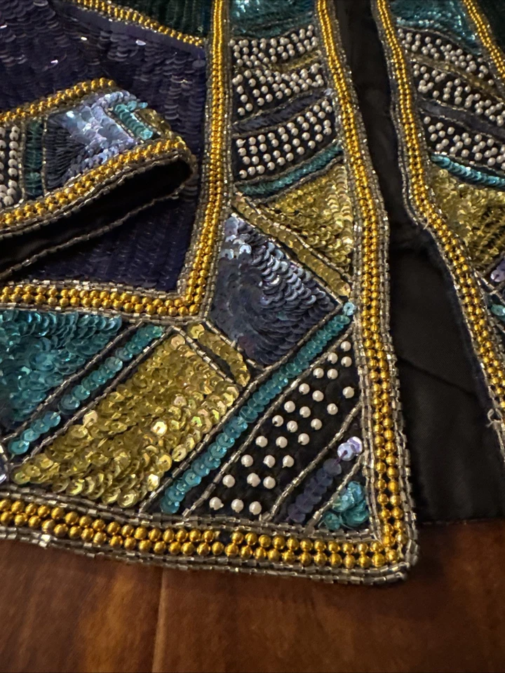Blazer Laurence Kozar Lentejuelas Usable Art Deco Vintage Chaqueta Años 80’s Mujer’s Talla L Foto 4 de 4