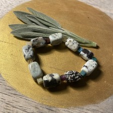 Stretch Bracelet Pastel Green and Gray Chunky Dalmatian Jasper 