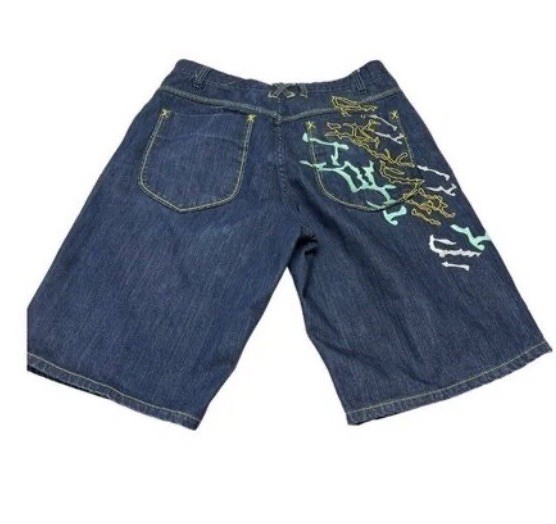 Nike Jordan XI Shorts Mens 36 Blue Baggy Embroider Denim Jorts 2000s