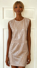 Halston Heritage Silver Sequin Sheath Mini Dress Crew Neck Sleeveless S