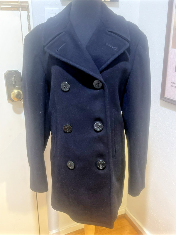 Vintage 1960s Navy Blue Wool Pea Coat 38 R
