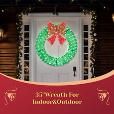 Christmas Wreath 36in Pre-Lit with Lights, Bows for Holiday Outdoor Decorations