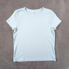 Gap Ribbed T Shirt Womens Large Light Blue Cotton Stretch Round Neck Streetwear