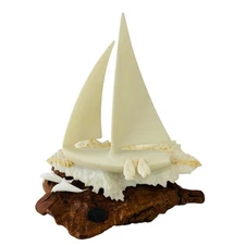 John Perry Sailboat Sculpture Dolphin Nautical Burlwood Beach Sea Ocean 10" Tall