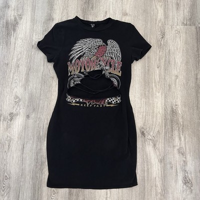 Band Tee T-shirt Dress Women S Black Rock Punk Grunge Moto Festival Eagle Biker