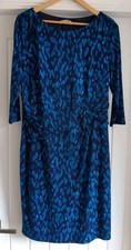 Planet Blue/Aqua Print Dress ruched waistline 3/4 sleeve Size 14 Lined UNWORN 