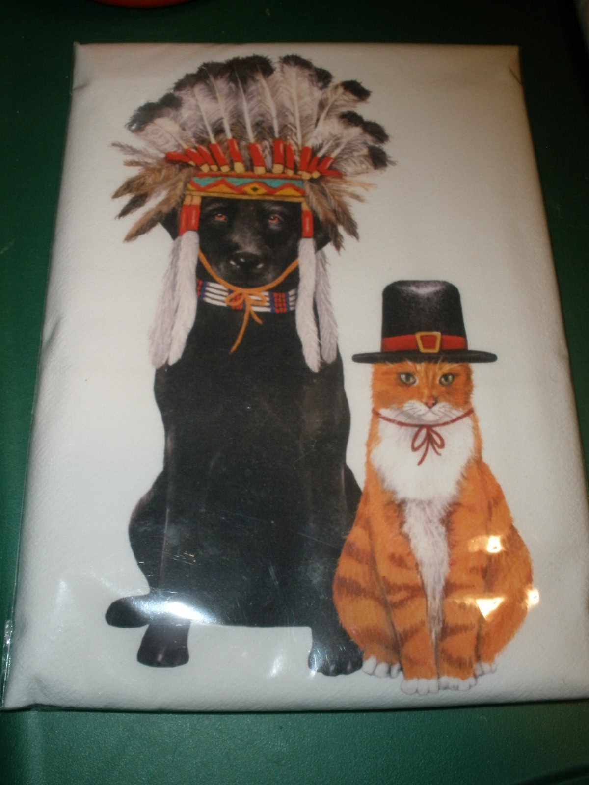 Flour Sack Kitchen Towel Mary Lake-Thompson Thanksgiving Lab Dog & Cat (SU158)