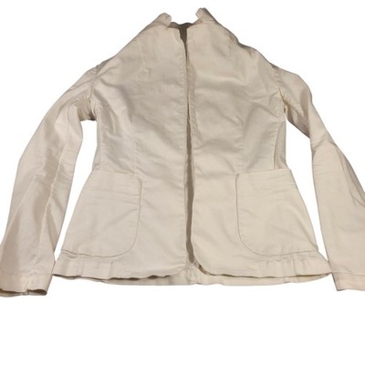 Frank & Eileen Dublin Blazer Womens XS White Collarless Cotton Stretch Jacket