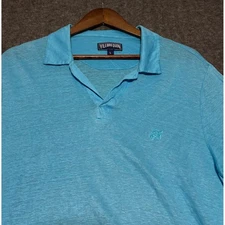 Vilbrequin polo shirt mens light ocean blue large preppy lightweight Linen