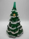 Fenton Glass 6 inch Green Christmas Tree with Snow And Gold Ginger Bread Man