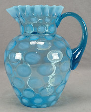 Vintage Fenton Coin Spot / Coin Dot Blue Opalescent 7 3/4 Inch Pitcher C. 1940s