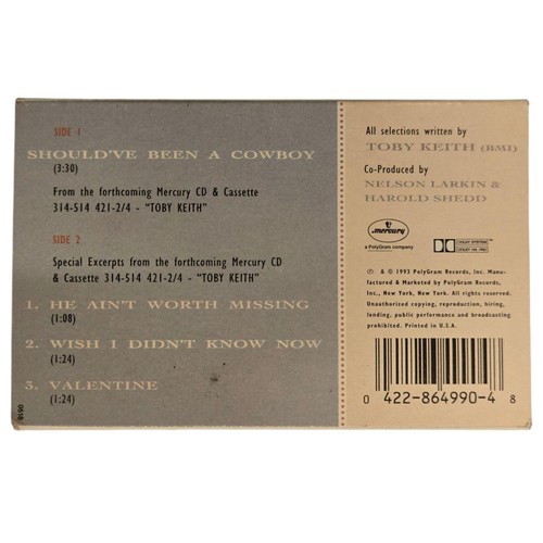 Toby Keith Shouldve Been A Cowboy Vintage Country Music Cassette Single Tape - Picture 2 of 7