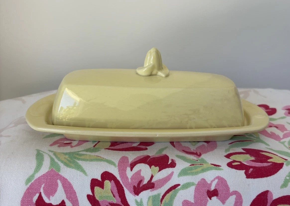 Vintage Lu-Ray Pastels Covered Butter Dish with Lid Persian Cream Yellow