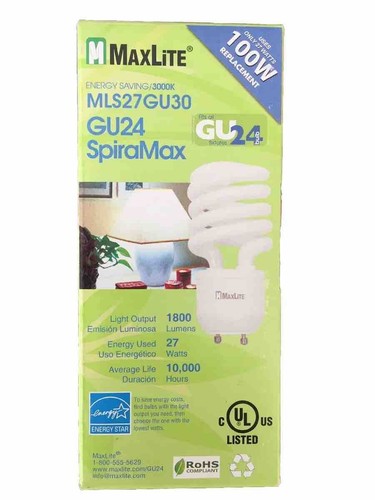 LCD 48 Light Bulbs/1 Case - MaxLite MLS27GU30 SpiralMax - Picture 2 of 5