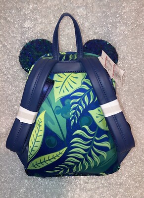 Loungefly Aulani Green & Blue Sequin Minnie Ears Mini Backpack Loungefly Disney Parks Mini Backpack Sequin Green Purple +  main image 2